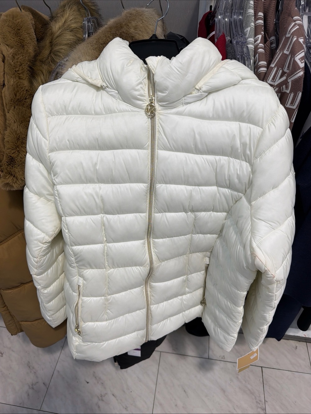 Michael Kors Cream Quilted Hooded Puffer Jacket